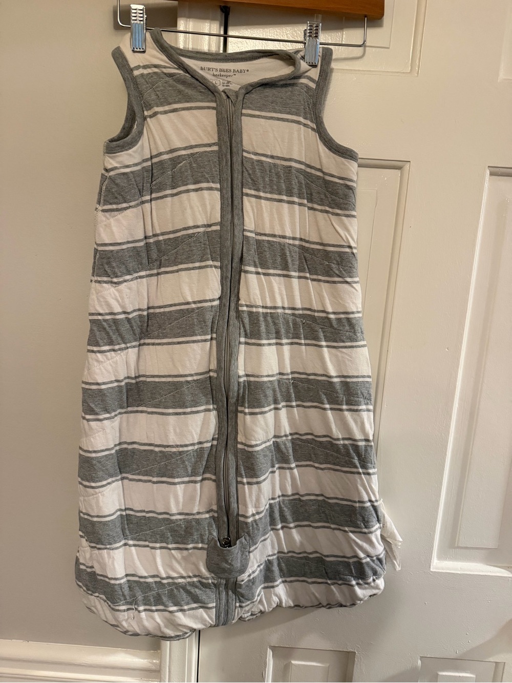 Burt's Bees Baby Gray & White Striped Sleeveless Sleep Sack